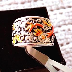 925 silver tri colored dragonfly garden wide band ring